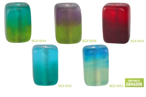 CUENTAS RECTANGULARES TRICOLOR OPALINAS DE CRISTAL DE MURANO 15 X 8 MM de la INDIA BGX-M36